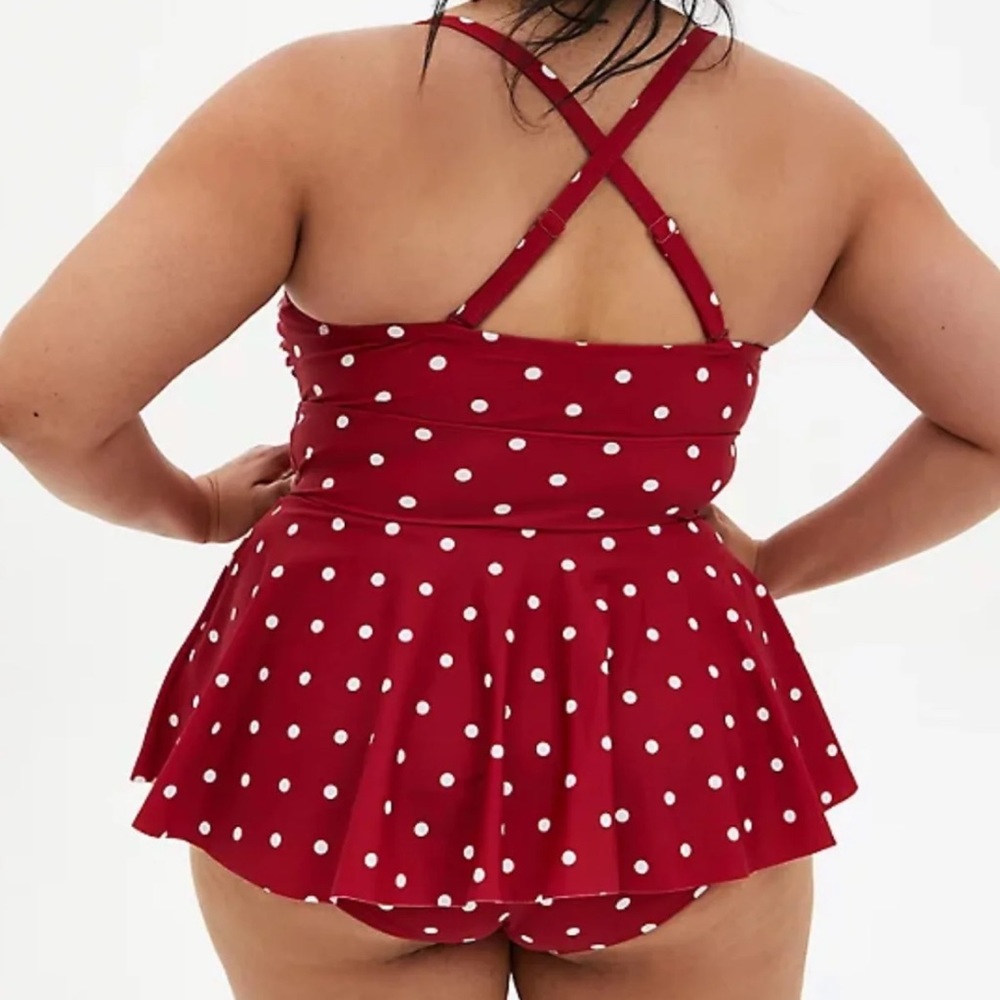 Torrid Minnie Mouse Polka Dot Peplum Swimsuit - Picture 3 of 3